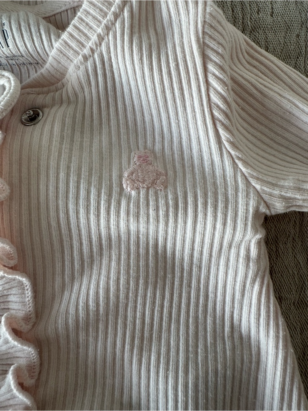 GAP Pale Pink Ribbed Ruffle-Trim Footed One-Piece - Picture 2 of 3